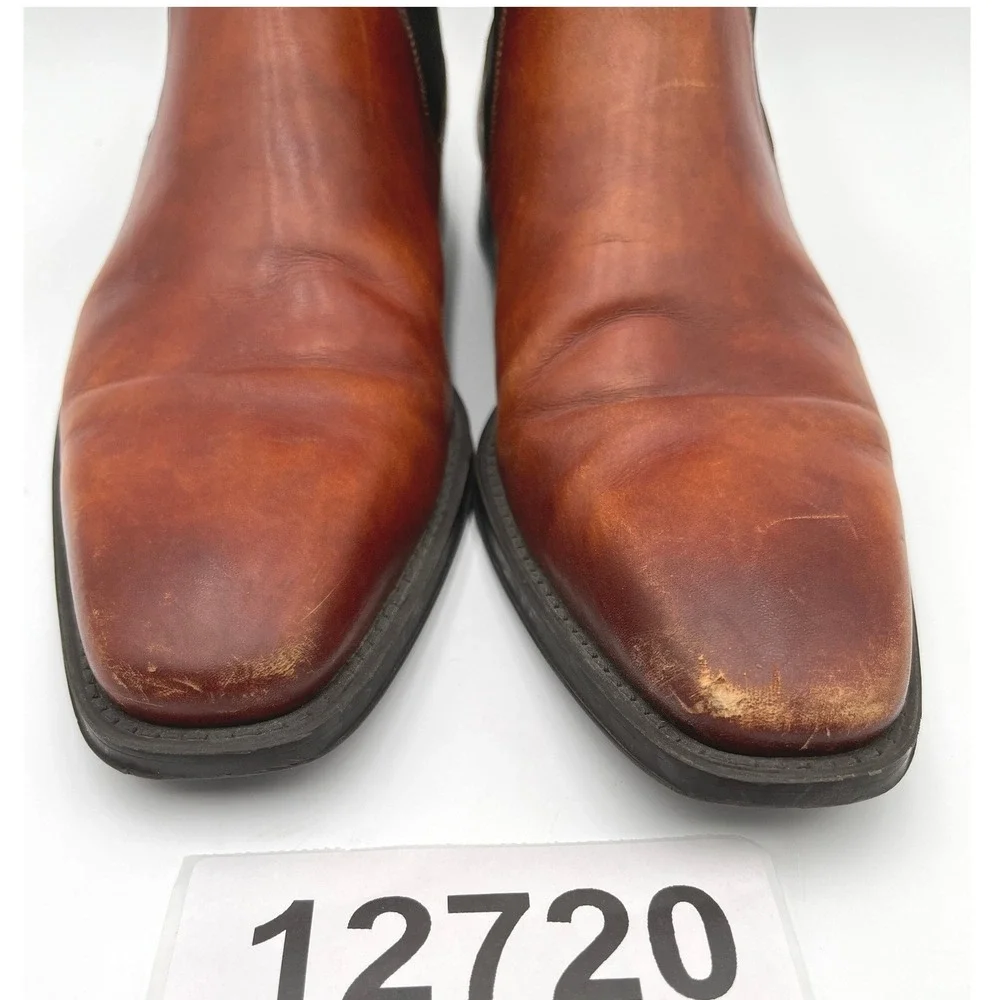 Magnanni Boots Mens 9M Burnished Cognac Leather Square Toe Formal Ankle Chelsea